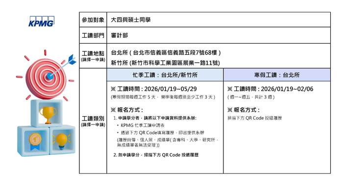 【KPMG安侯建業聯合會計師事務所】2026審計部寒假.忙季工讀(另開新視窗/jpg檔)圖片